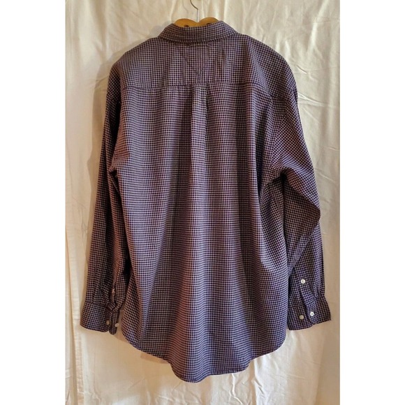 Tommy Hilfiger Men's Size L Navy Checkered Long Sleeve Button Down Pocket Shirt - Picture 2 of 4